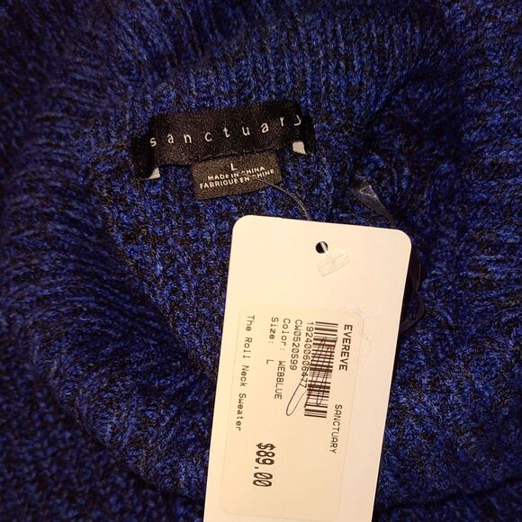 Sanctuary NWT Oversized Blue Marled Chunky Knit Roll Neck Sweater Size L (12-14) - Picture 9 of 11